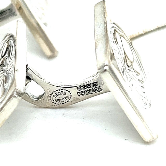 1990s Pair of Georg Jensen Estate Mens Cufflinks Set with Tie Pin Without Back of Tie Pin For Sale - Image 4 of 8