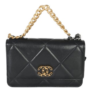 Black Quilted Lambskin Chanel 19 Wallet On Chain For Sale