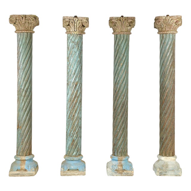 Columns in Carved and Patinated Wood, 19th Century, Set of 4 For Sale