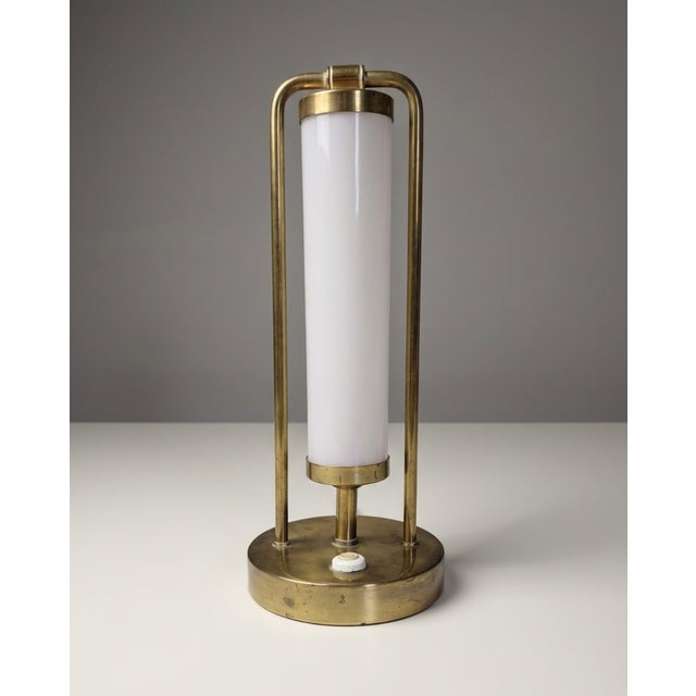 Bauhaus Table Lamp in Brass & Opaline Glass, Czech Republic, 1930s For Sale - Image 4 of 8