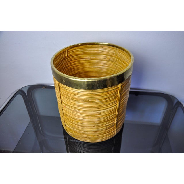 Rattan and Brass Book Holder Basket, Italy, 1970s For Sale - Image 4 of 9