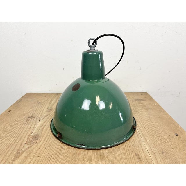 Industrial Green Enamel Factory Lamp, 1960s For Sale - Image 10 of 16