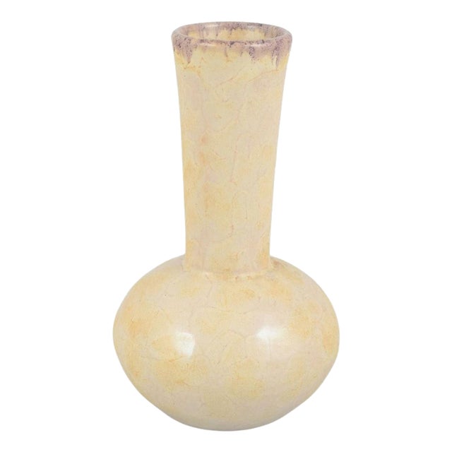 Swedish Vase in Glazed Stoneware with Pale Yellow Crackle Glaze from Ekeby For Sale