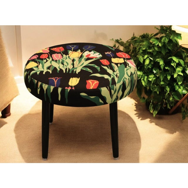 1970s Round Stool in Linen Fabric from Svenskt Tenn, 1960s For Sale - Image 5 of 15
