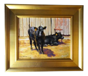 "Black Angus", Framed Small Oil Painting on Artist Board, Sandra Eames, Vermont Artist, 2017