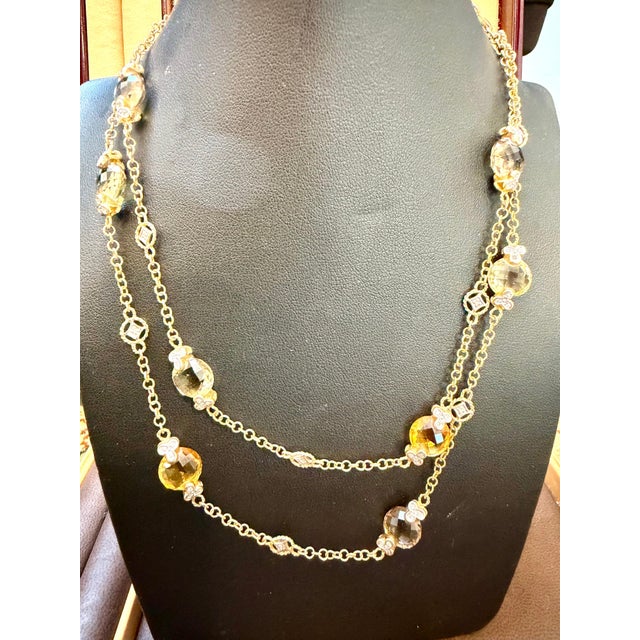 Multi Color Quartz Station Necklace With Tiny Diamonds 14kt Gold 32" L Necklace For Sale - Image 17 of 18