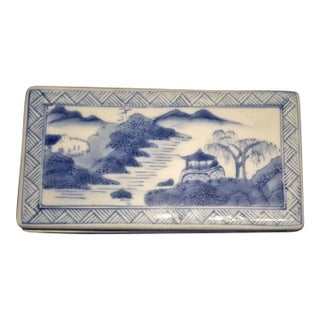 Mid 20th Century Chinese Blue and White Porcelain Lidded Box Fd For Sale