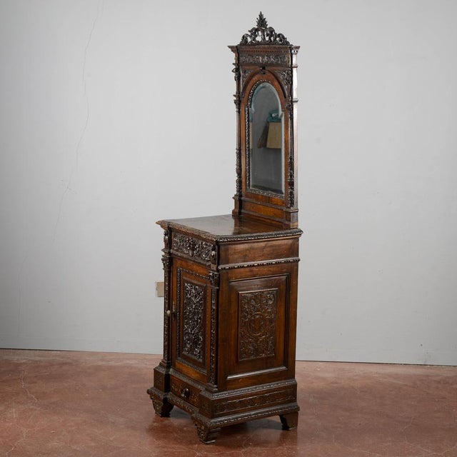 Carved Walnut Bedside Table with Foldaway Kneeler from Giuseppe Sellerio Milano, Late 19th Century For Sale - Image 14 of 18