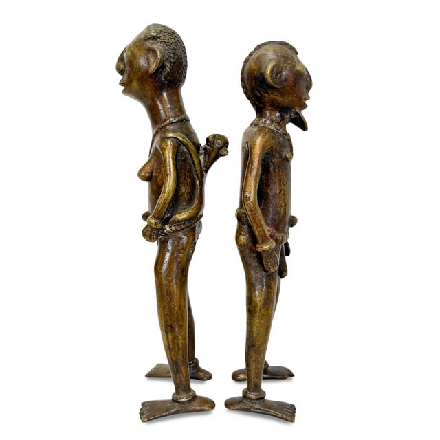 Tribal Old Antique Pair of Bronze Tikar Figures For Sale - Image 3 of 9