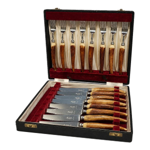 Taylor Witness Sheffield 16pc Stainless Steak Knife Fork Set, Stag Wood With Case