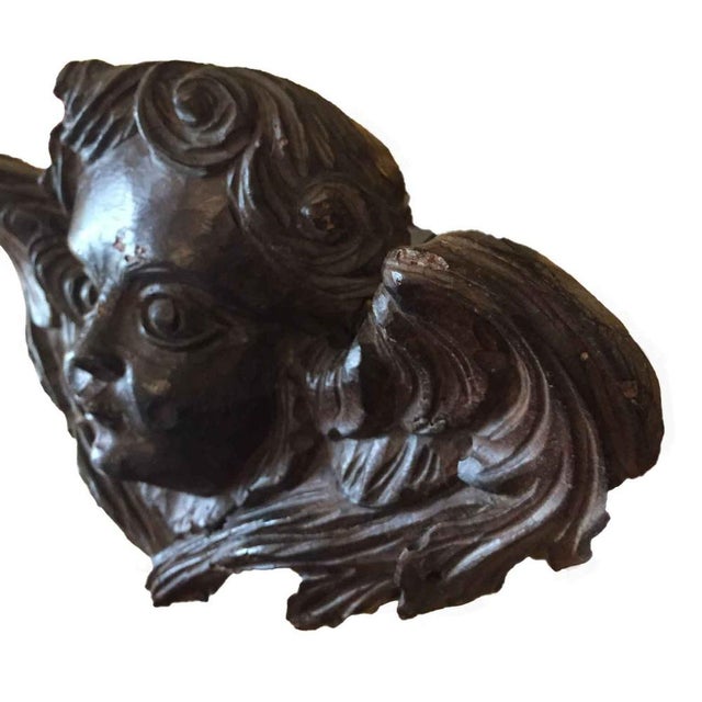 Winged Putto Angel Face in Carved Wood, 1700s For Sale - Image 4 of 7