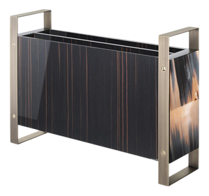 Dante Magazine Rack in Lacquered Black Wood and Leather and Steel by Arcahorn