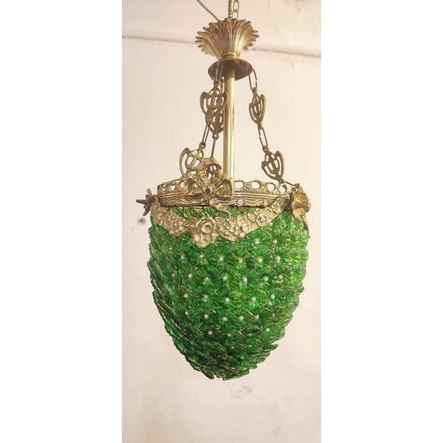 Ceiling Lamp with Murano Crystal Flowers, Italy, 1960s, in Very Good conditions. Designed 1960 to 1969 European Plug (up...