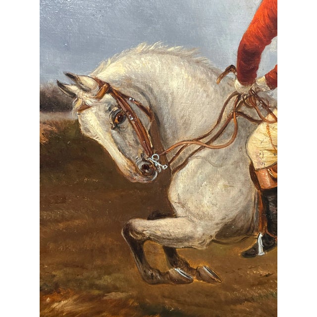Textile British 19th Century Hunting Charge Grey & Chestnut GallopingHorses Oil Painting Signed Thomas Smythe For Sale - Image 7 of 13