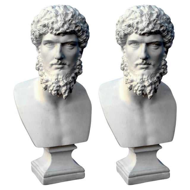 Small Lucius Vero Busts in Plaster, Set of 2 For Sale