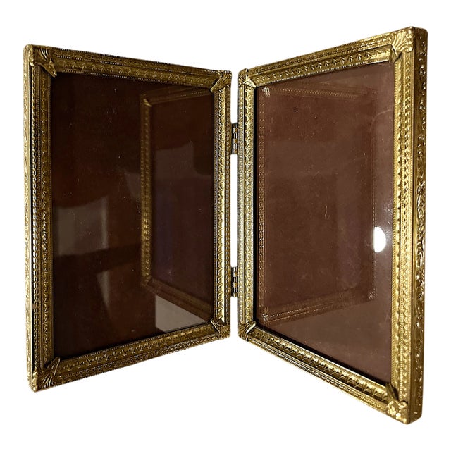 Late 1960s Bi-Fold Brass Two Picture Frame Hollywood Regency Rococo Baroque For Sale