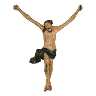 Antique German Baroque Carved Wooden Painted Corpus Christi Christ Statue 1600 For Sale