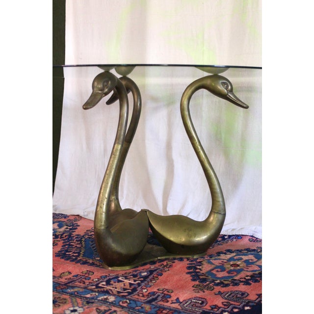Large Brass Swan Dining Table With a Glass Top From the 1970s For Sale - Image 14 of 18