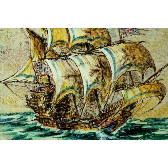 Vintage Italian Ceramic Tile with Ships and Sailing Ships by Lino Berzoini for the MGA Mazzotti Factory, 1930s For Sale - Image 10 of 18