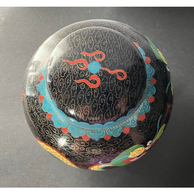 1970s Vintage Chinese Cloisonné Dragon Ginger Jar W/ Lid, Decorative Collectible Vase For Sale - Image 5 of 12