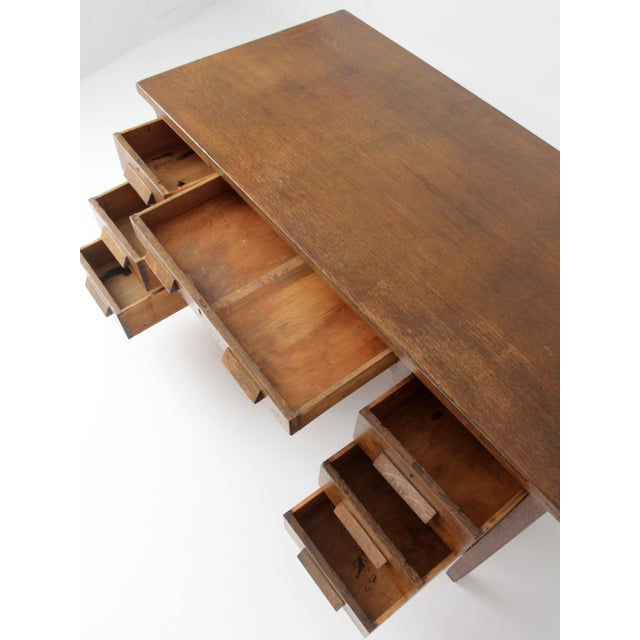 American Antique Arts & Crafts Oak Desk For Sale - Image 3 of 18