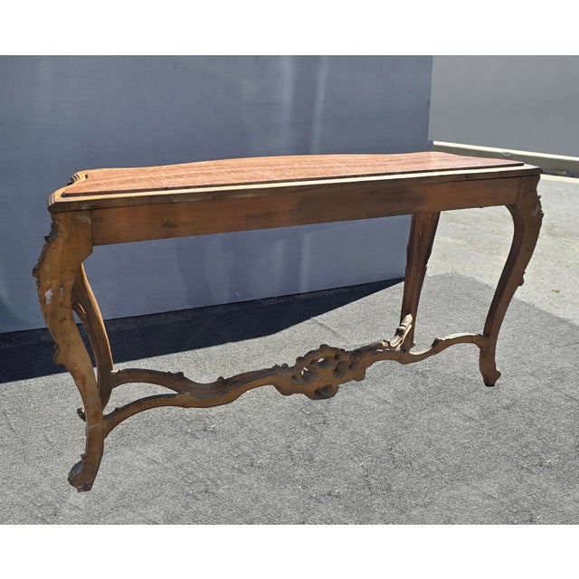 Antique French Rococo Louis XV Ornate Carved Gold Console Table Marble Top For Sale - Image 15 of 15