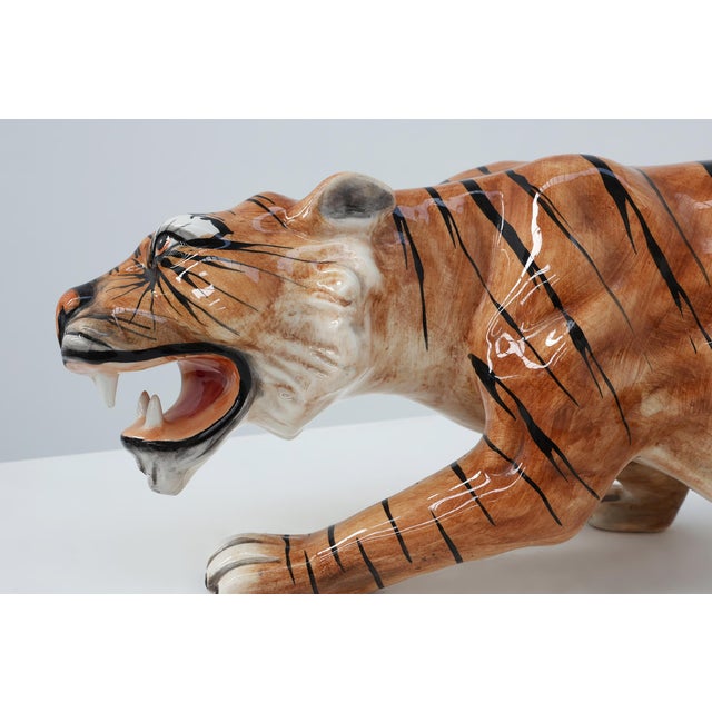 Hollywood Regency Italian Ceramic Tiger Sculpture, 1950s For Sale - Image 10 of 11