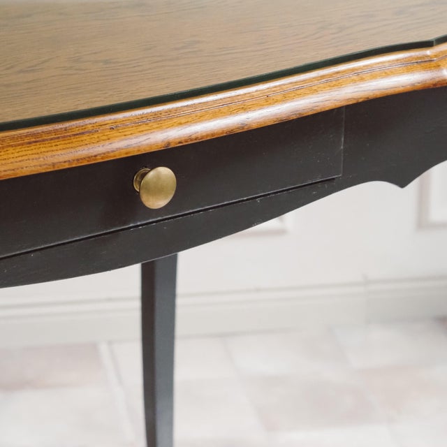 Louis XV Desk in Black with Oak Top and Glass Top For Sale - Image 9 of 13