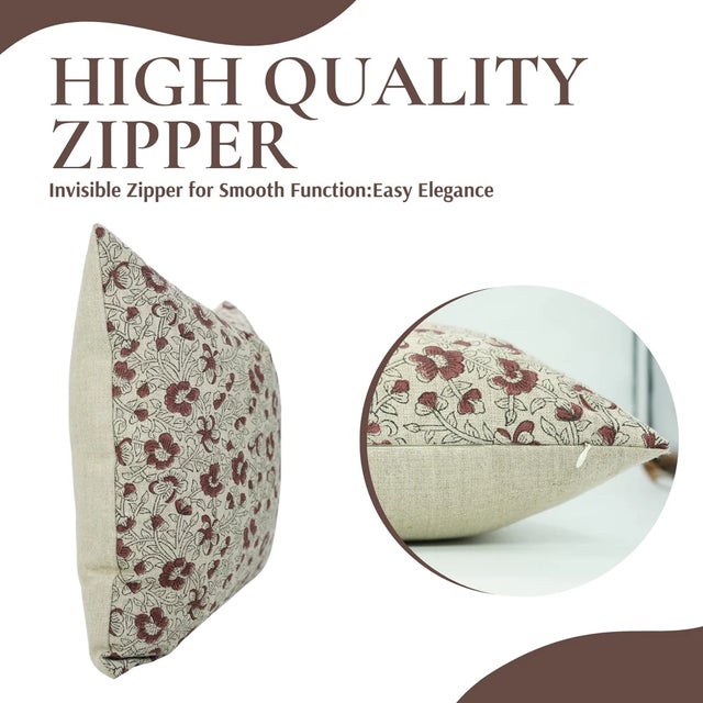 Traditional Fabdivine Artistic Cushion Cover 18x18 Inch Floral Prints on Soft Linen- Saundrya For Sale - Image 3 of 5