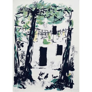 1960s Artist's Proof Abstract Forest Landscape with Country Life Scene Signed and Numbered Print For Sale