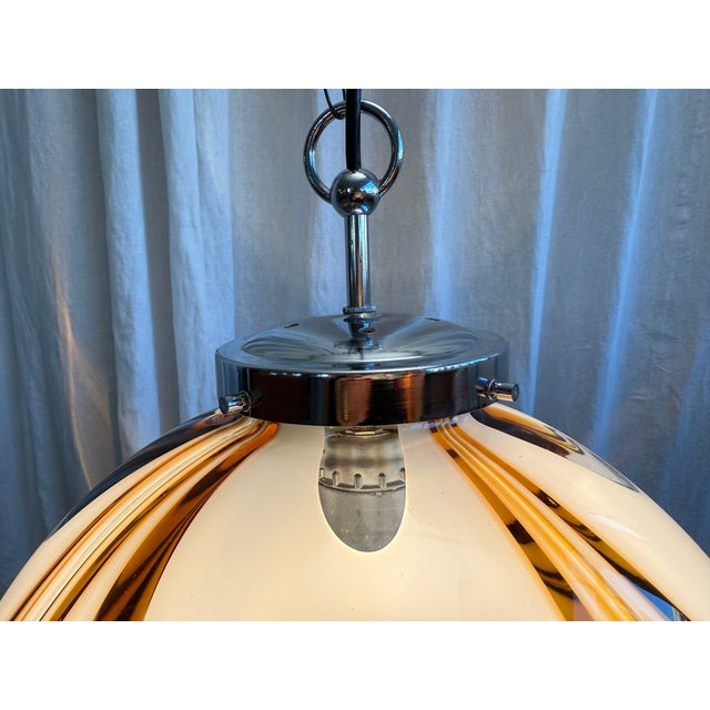 Mid-Century Italian Amber and White Swirl Murano Glass Pendant with Chrome Suspension attributed to Mazzega, 1970s For Sale - Image 11 of 18