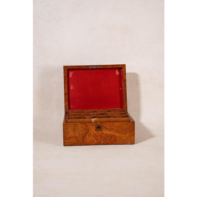 English Antique English Burl Walnut Box With Red Painted Interior For Sale - Image 3 of 10