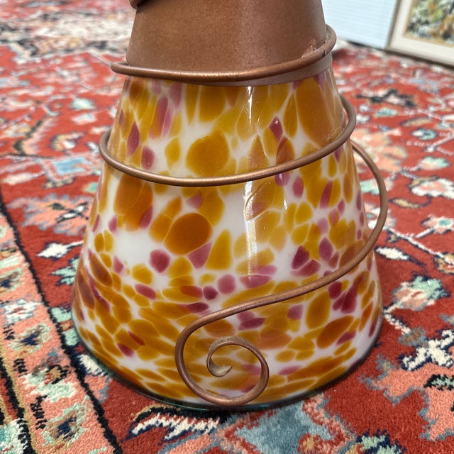 Art Nouveau Art Glass + Copper Pendant Light For Sale - Image 4 of 12