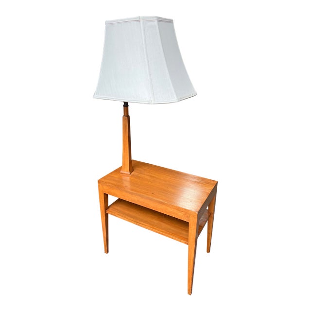 1970s Mid Century Modern Wooden Table With Lamp For Sale