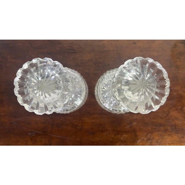 Transparent Pair of Cut Crystal & Silver Decanters C. 1930's For Sale - Image 8 of 9