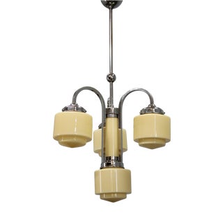 Art Deco Nickel Pendant Light with Cream Glass Cylinders, 1930s For Sale
