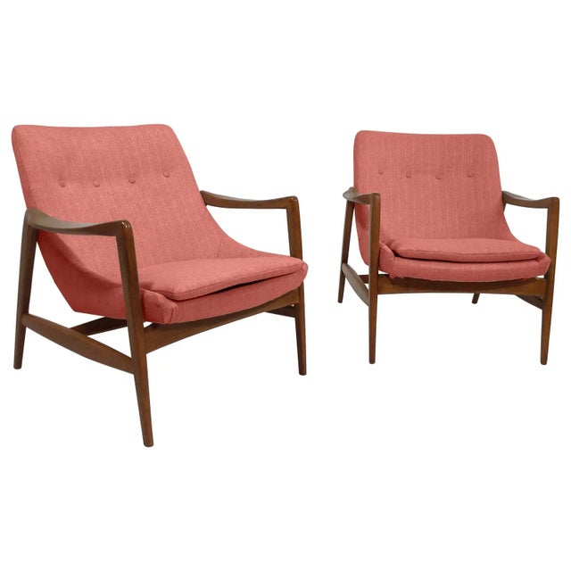 Modern Mid-Century Style Lounge Chairs Walnut Frames For Sale In San Diego - Image 6 of 6