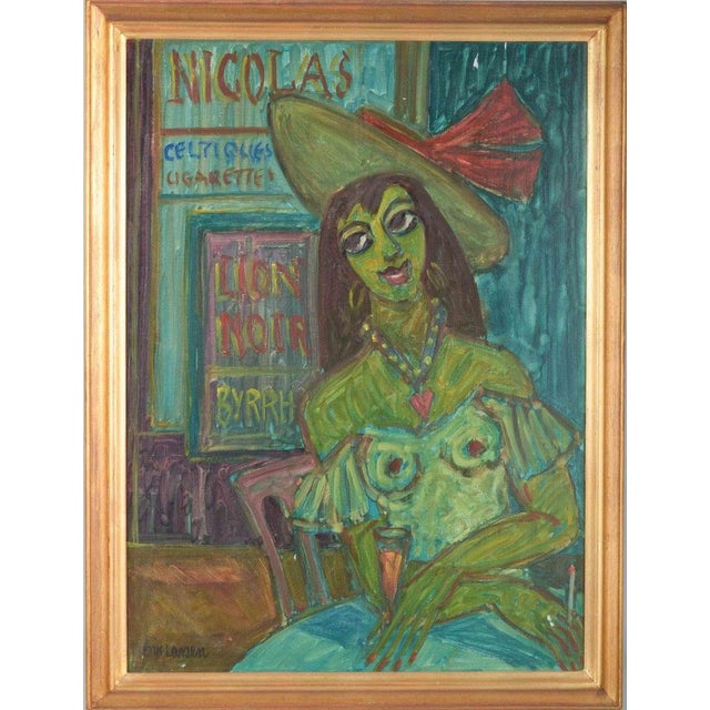 Erik Larsen, Portrait of a Woman in a Bar, Mid-20th Century, Oil on Canvas For Sale - Image 5 of 6