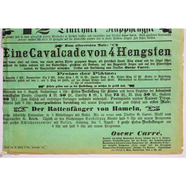Green 1881 Gerrit Jan Thieme German Circus Poster (Green) - 'Circus O. Carré' (Pair) For Sale - Image 8 of 8