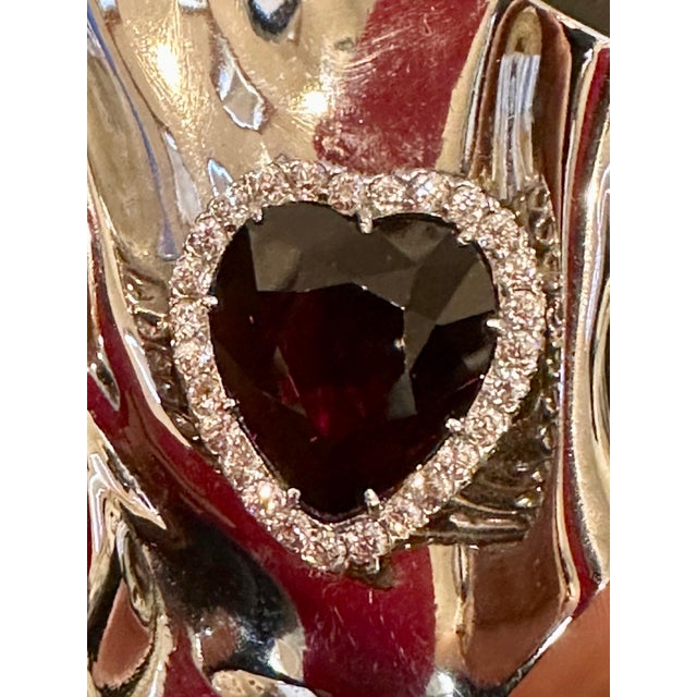 10ct Heart Shape Garnet & 1.5ct Diamond Pendant /Pin 14kt White Gold 35gm For Sale - Image 9 of 18