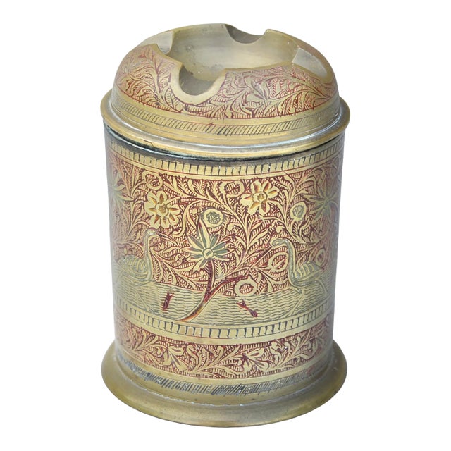 Mid 20th Century Hand-Engraved Anglo-Indian Patterned Brass Ashtray & Catchall For Sale