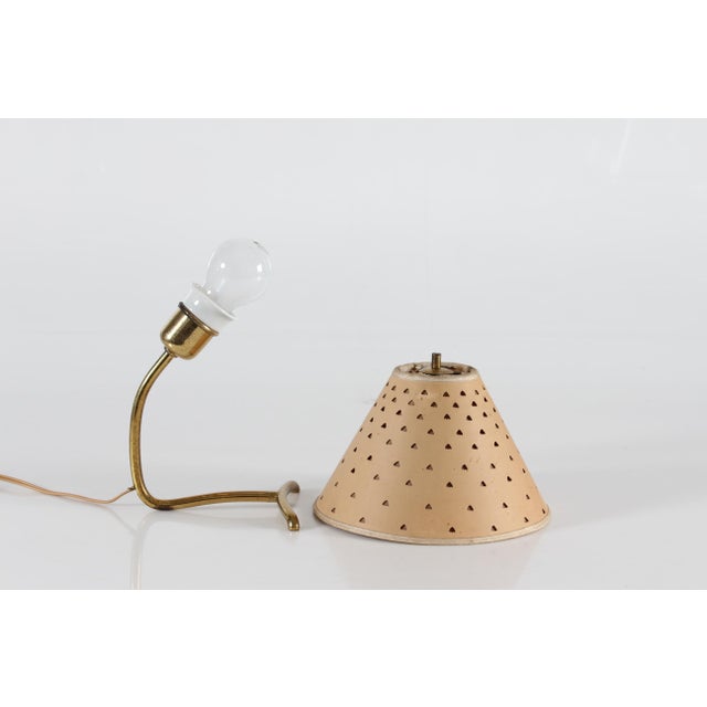 1940s Small Vintage Table Lamp in Brass with Punched-Paper Shade by Hans Bergström, Denmark, 1940s For Sale - Image 5 of 13