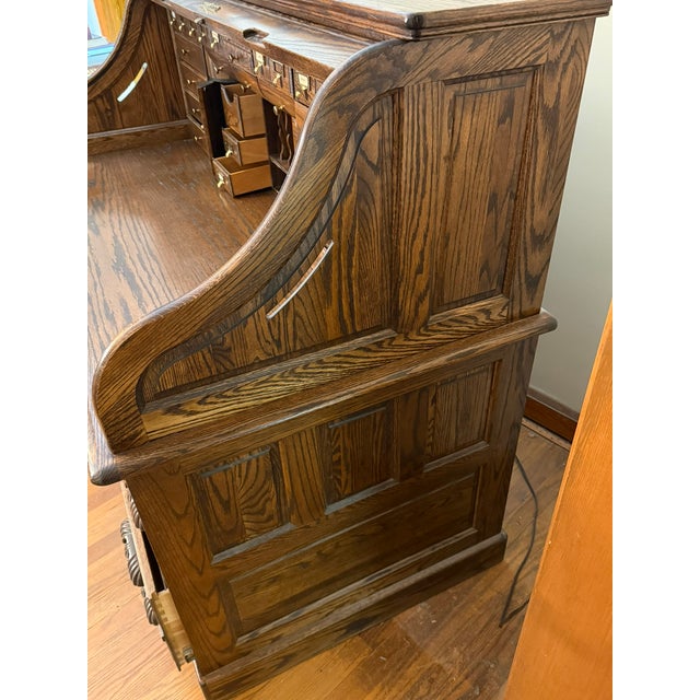 Late 20th Century Oak Rolltop Desk (Oak Crest) With Oak Chair For Sale - Image 17 of 18
