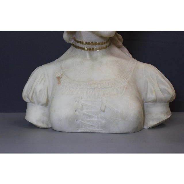 Alabaster Bust of a Young Woman with a Golden Headdress, 1900 For Sale - Image 4 of 15