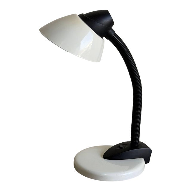 1980s White and Black Gooseneck Desk Lamp With Adjustable Arm For Sale