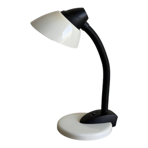1980s White and Black Gooseneck Desk Lamp With Adjustable Arm