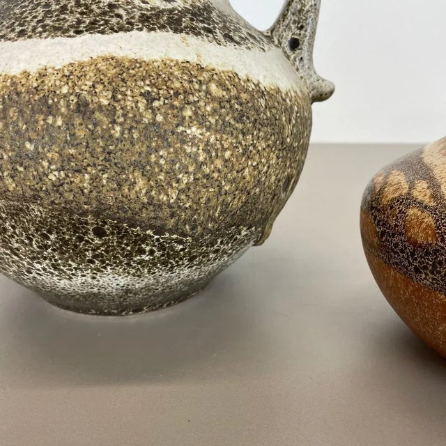 Beige Multi-Colored Pottery Fat Lava Vases from Scheurich, Germany, 1970s, Set of 2 For Sale - Image 8 of 18