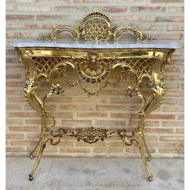 Mid-Century Italian Marble Top & Bronze Console, 1960 For Sale - Image 11 of 11