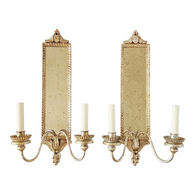 Vaughan Designs Antique Silver Mirrored Wall Sconces-a Pair For Sale