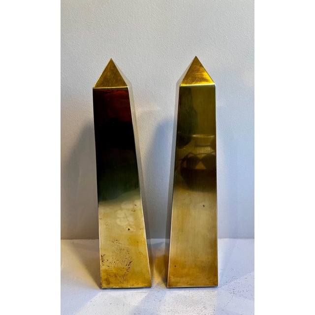 Pair of Vintage Brass Obelisks, Italy, 1970's unmarked - possibly Sarreid Ltd. "nice color, size and shape" "nice weight...